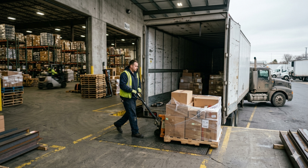 LTL shipping rates from New Jersey to major US cities showing freight pallets in warehouse 2026