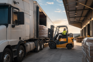 FTL truck being loaded at warehouse dock showing real-world freight transit operations in the USA